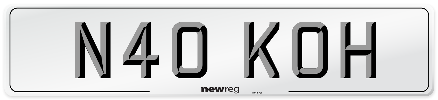 N40 KOH Number Plate from New Reg